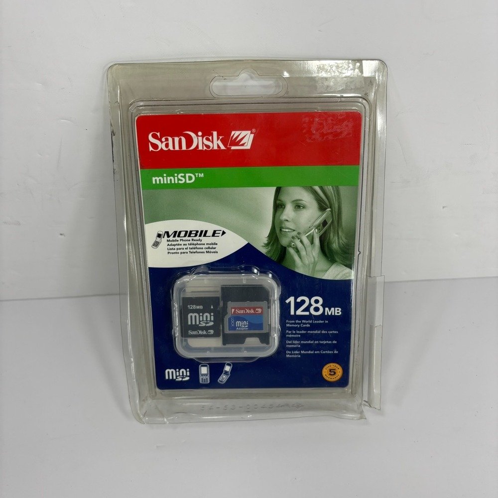 Vintage SanDisk 128MB miniSD Memory Card with SD Adapter Factory Sealed New NOS